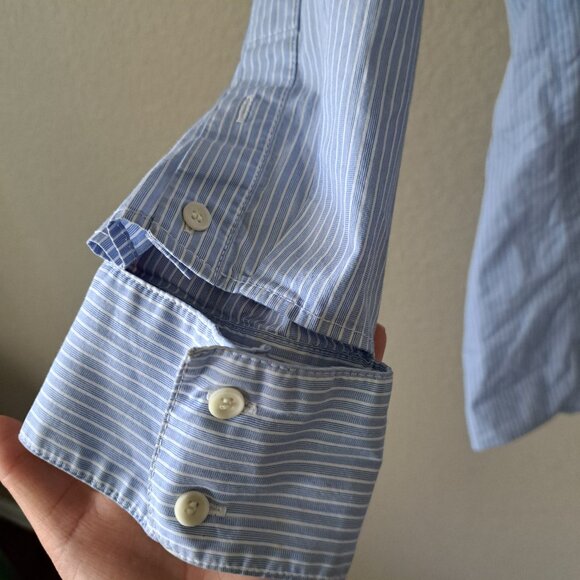 BCBG MaxAzria – Modern Blue Striped High-Low Button Front Blouse – Size Small - Picture 7 of 14